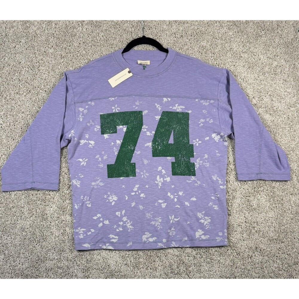 Pilcro Anthropologie 74 Graphic Floral Tee Womens Small Purple 3/4 Sleeve